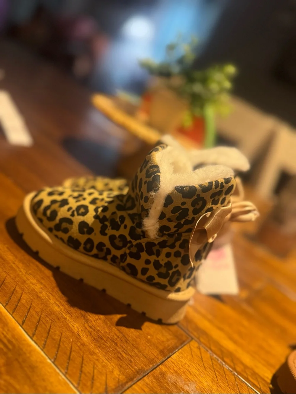 Kids Leopard Print Fleece-Lined Boots - Tan/Black